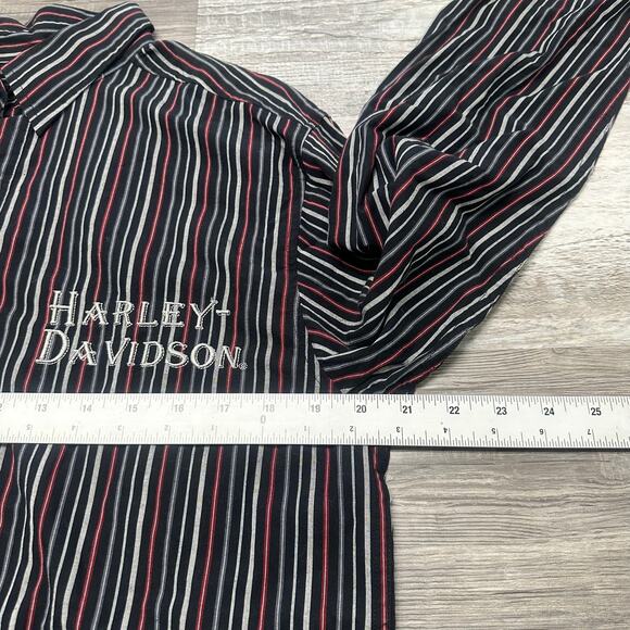 Vintage Y2K Harley Davidson Motorcycles Black Red Pinstripe Mens S Button Shirt‎ - Picture 6 of 8